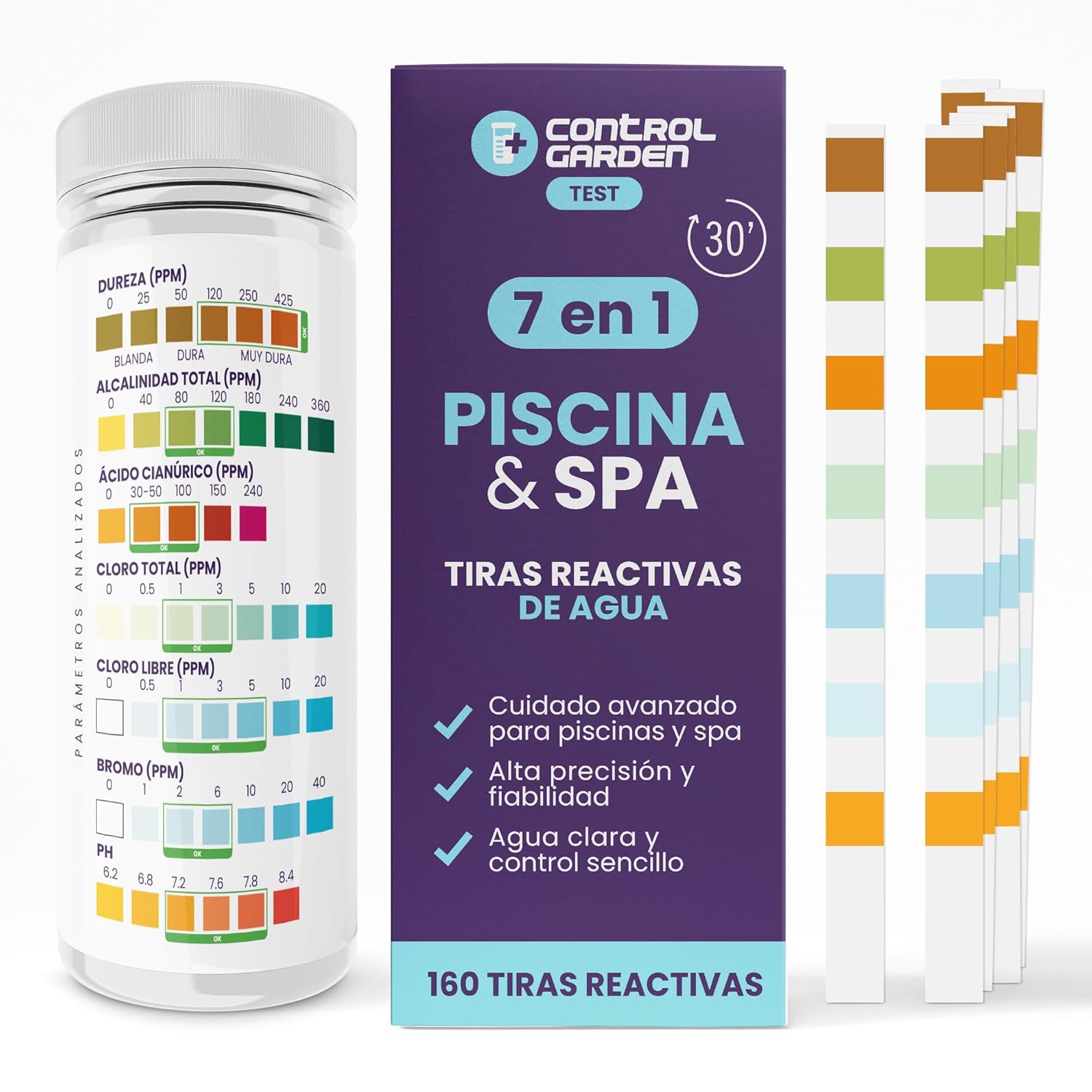 7 in 1 pH Test Strips for Pools and Spas · Pack of 30 · pH, Chlorine Analysis and More