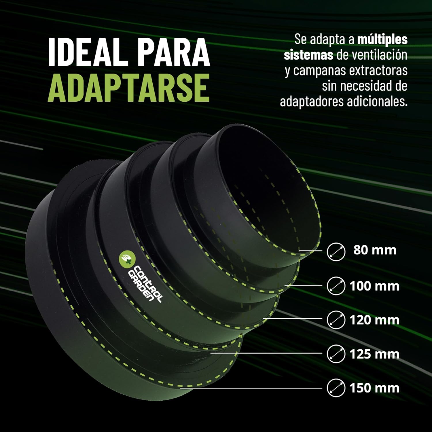 Reductor negro universal para sistemas de ventilación de Control Garden · foto 2