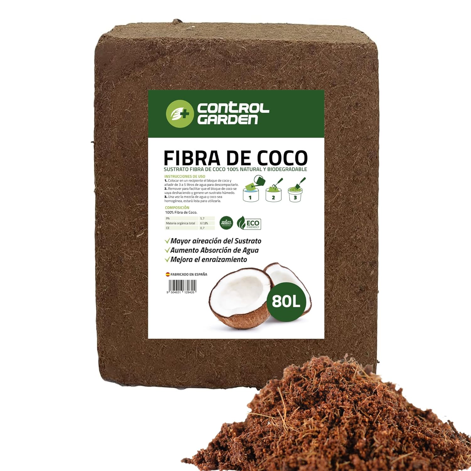 Coconut Fiber Substrate 80L · 100% Natural · Pack 5 kg