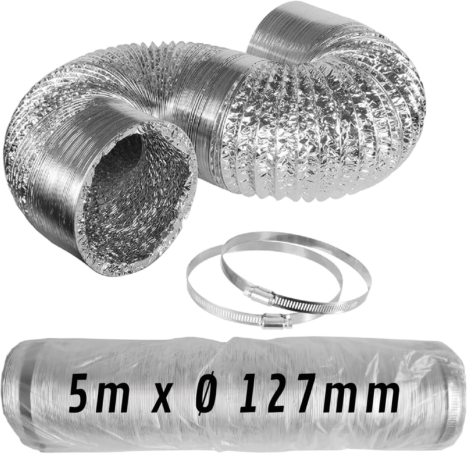 Flexible Aluminum Duct Ø 127 mm x 5 m with Clamps · Pack 1 pc