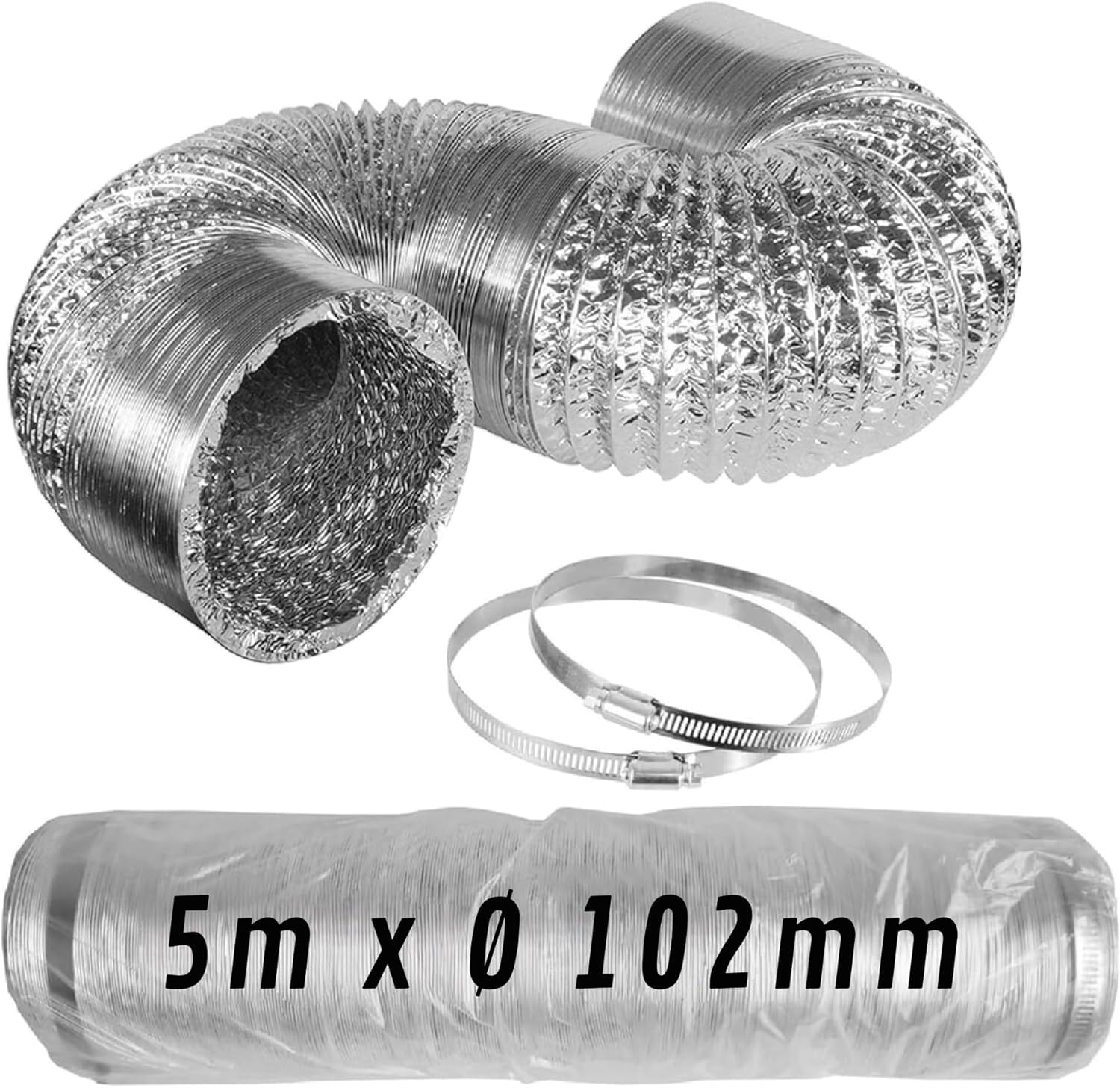 Flexible Aluminum Duct Ø 102 mm 5 m with Clamps · Pack 1 pc