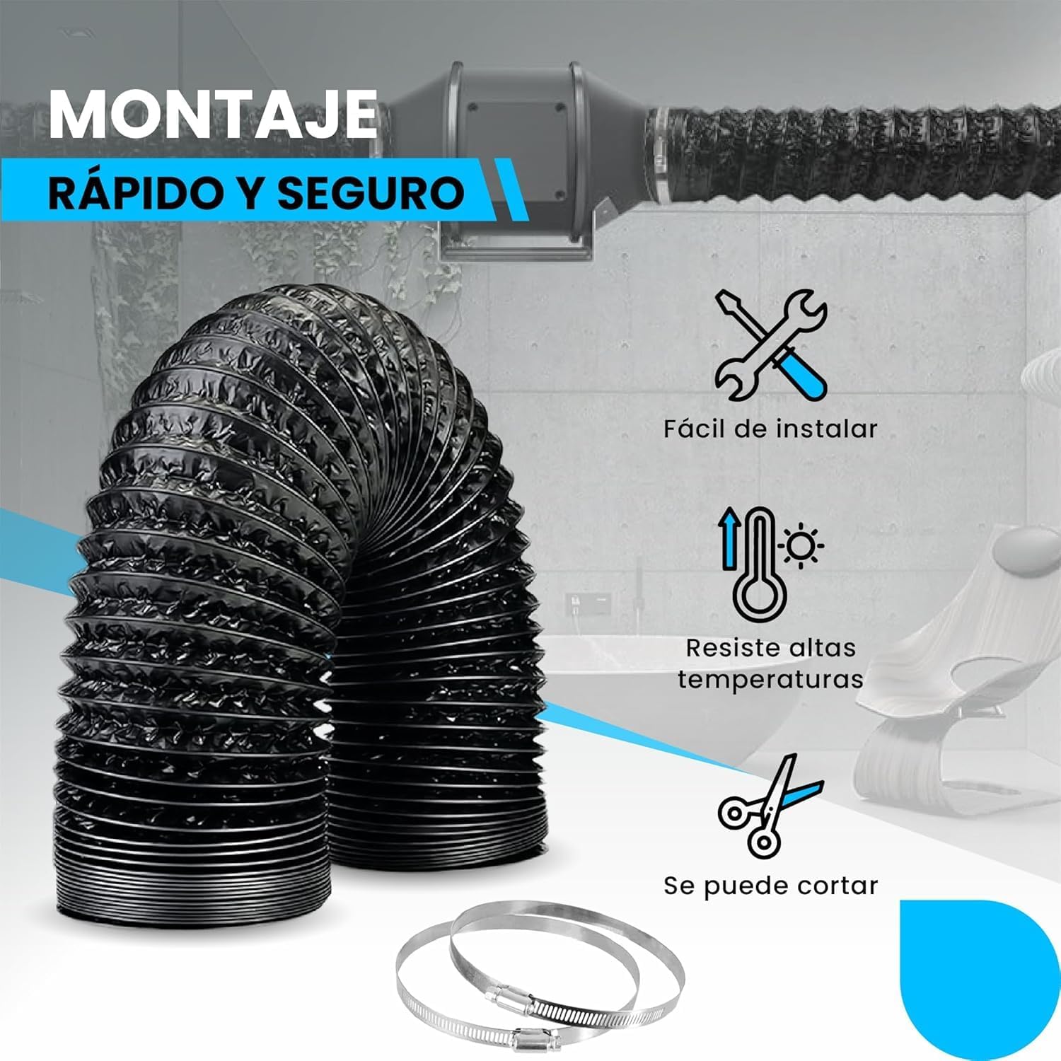 Tubo flexible de aluminio negro de 127 mm y 10 m para ventilación · foto 3
