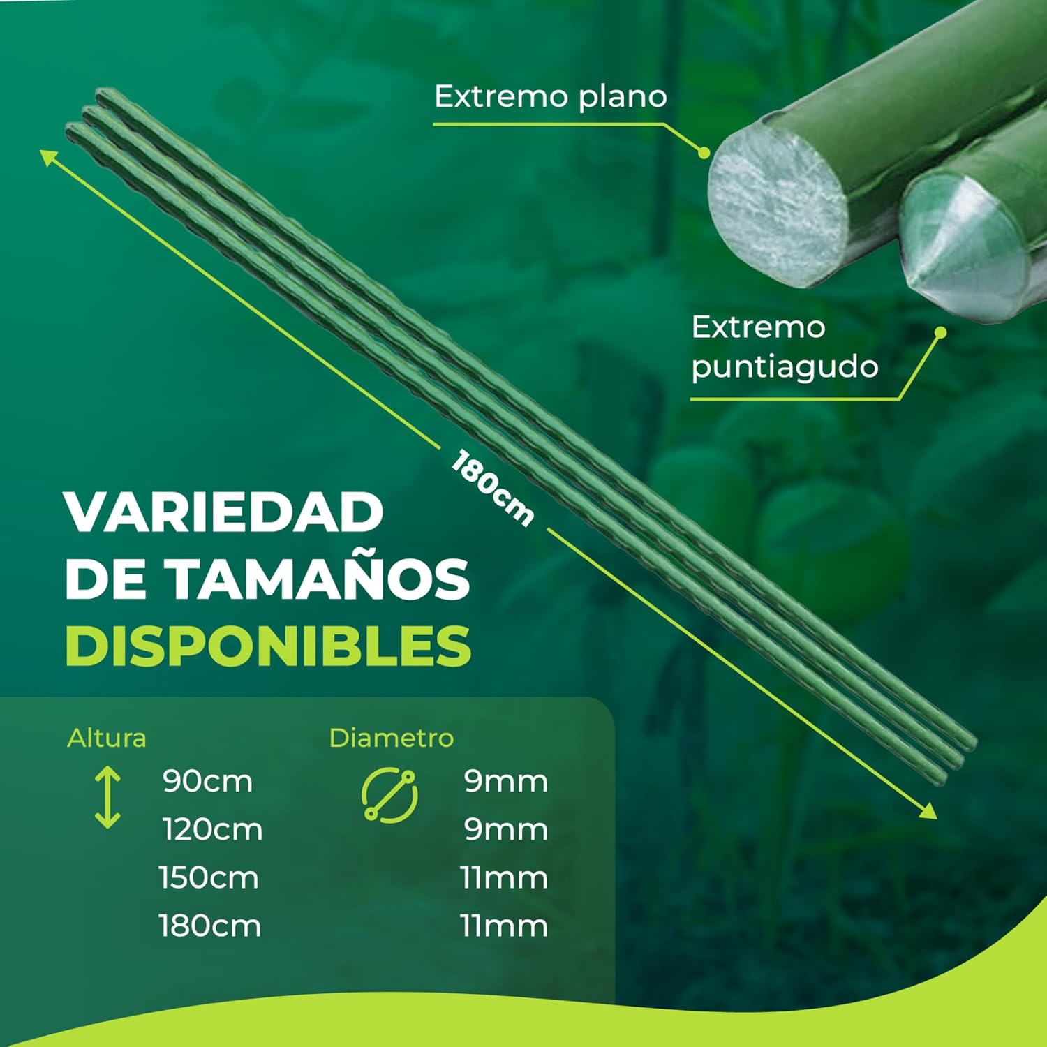 Pack de 10 tutores de acero recubiertos de PVC de 150 cm para plantas · foto 5